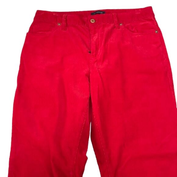 Lands End Fit 2 Corduroy Bootcut Pants Cherry Red Festive Cotton Women's Size 10 - Picture 2 of 8